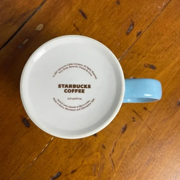 Starbucks‎ Coffee Mug 16 oz. White Blue Coffee Culture Theme Script Latte - Picture 6 of 10